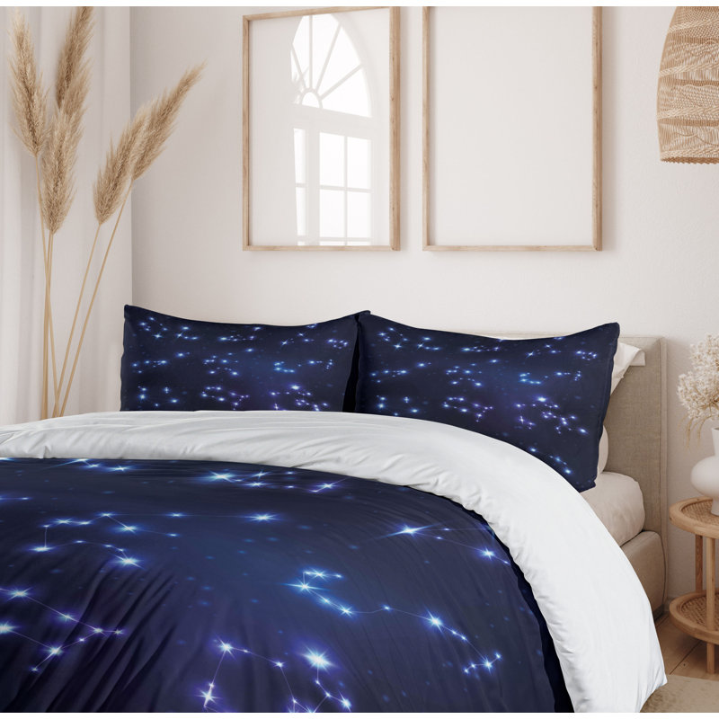 Twin Blue Constellation Microfiber Duvet Cover Set