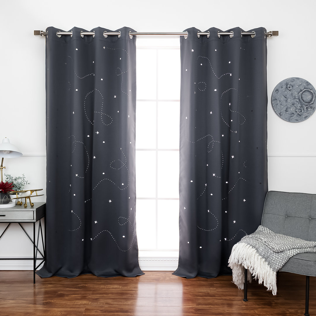 Crol Friendly Skies Laser Punch Room Darkening Curtain Pair (Set of 2) Wrought Studio™ Curtain
