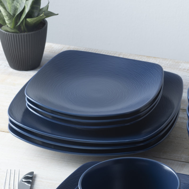 Noritake Colorscapes Swirl Square Dinner Plates, 10-3/4", Navy