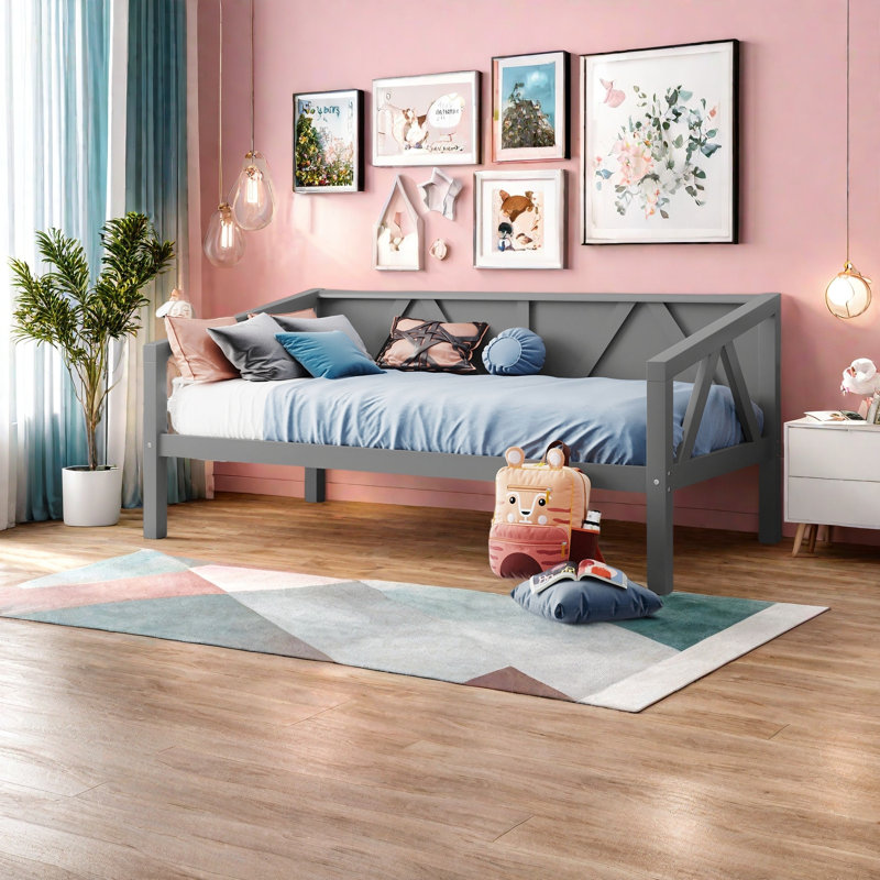 Twin Size Daybed, Wood Slat Support, Grey