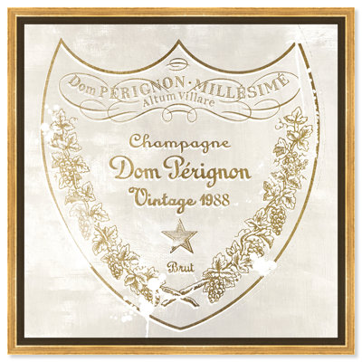 «Bottles of Bubbles Champagne, French Vintage Drinks Glam Gold», art mural sur toile pour la salle à manger