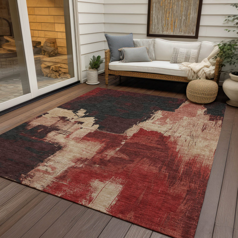 Tapis intérieur / extérieur rouge Zireya , 9 pi x 12 pi