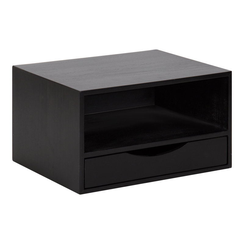 Adeana Poplar Floating Shelf with Drawer, Black