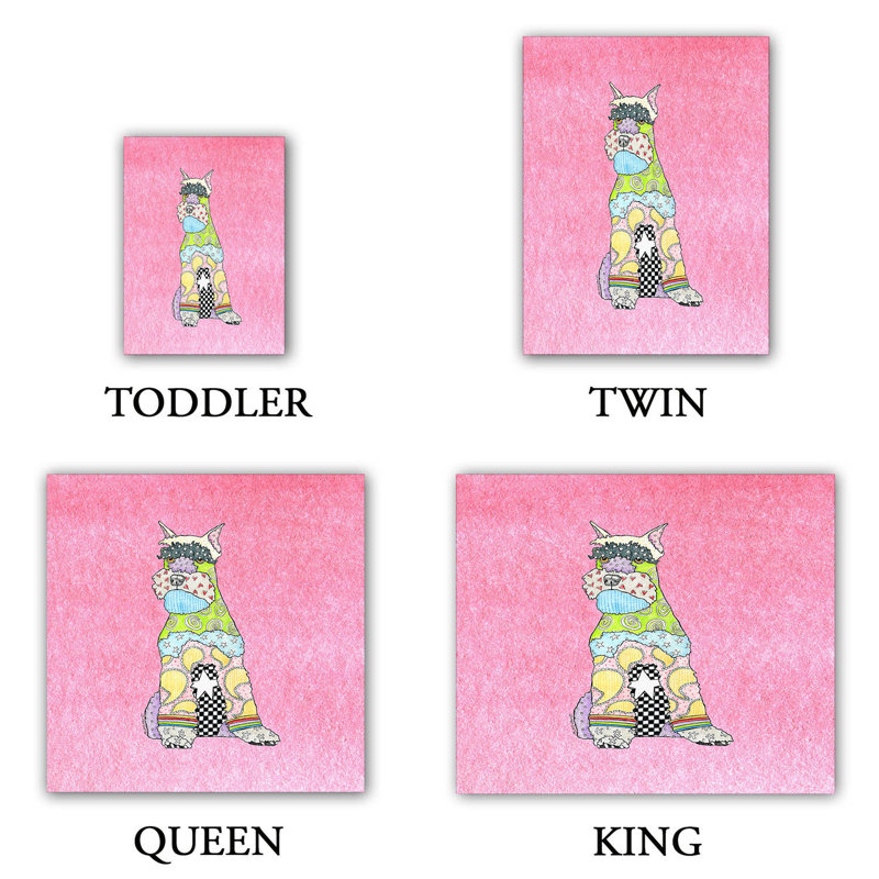 Ensemble de housse de couette schnauzer dog, 1 housse de couette grand + 2 taies standards, Rose / jaune / gris