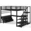 Lit mezzanine en métal avec bureau intégré, tiroirs et tablettes de rangement