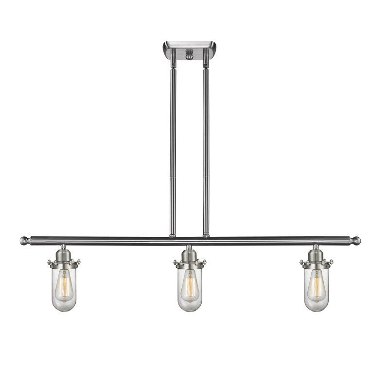 Luminaire suspendu linéaire à 3 lumières pour îlot de cuisine Calixta, Noir mat, Transparent, Ampoule DEL 6 watts Vinage