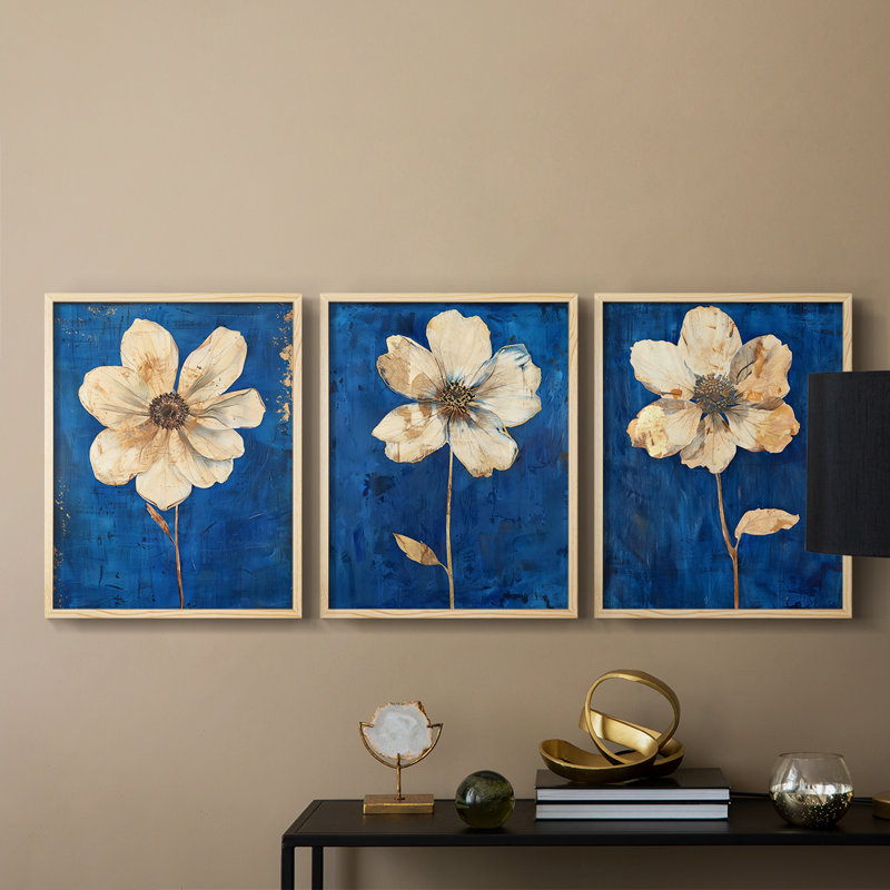 Étude florale, série XXII, ensemble de 3 estampes numériques, prêt à accrocher, Encadré naturel, H 10 po x l 8 po