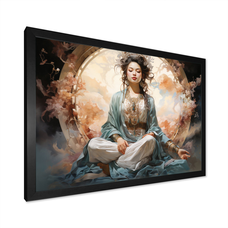 Art asiatique, bodhisattva Grace I - impression, Cadre photo noir, H 34 po x l 44 po x P 1,5 po