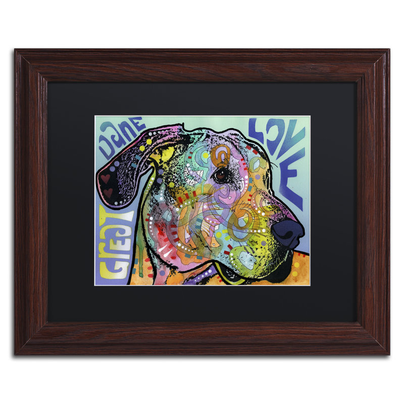 «Great Dane Luv» par Dean Russo, impression encadrée, H 16 po x l 20 po x P 0,5 po, Noir, Brown Framed