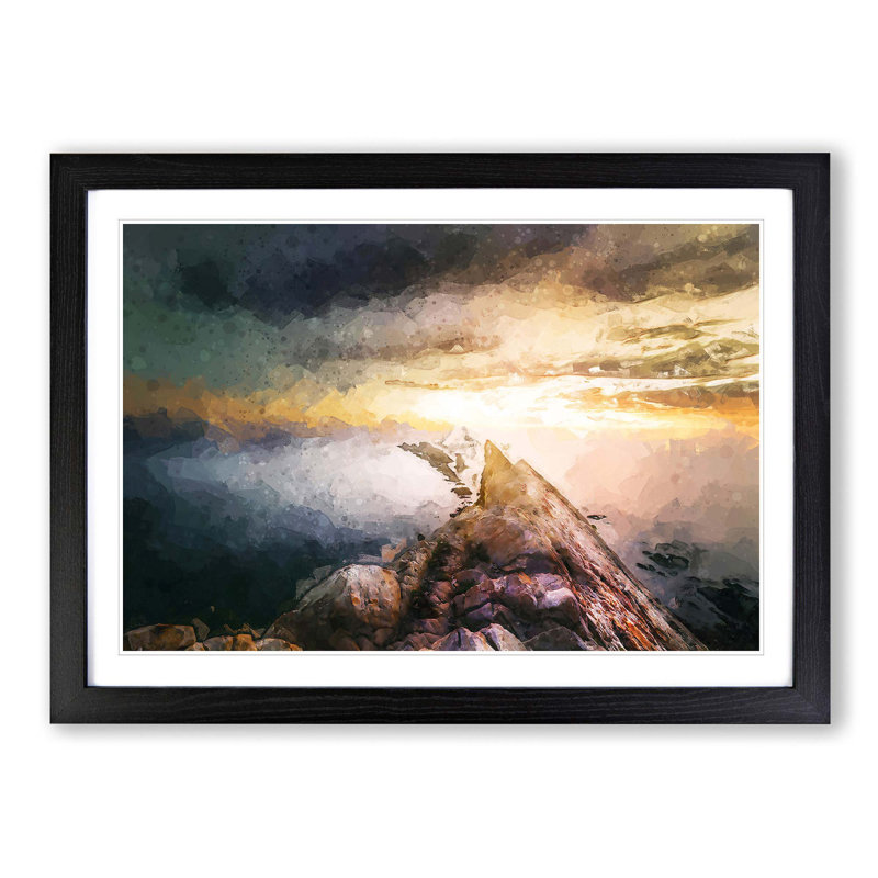 Rocks in the Ocean in Abstract - Picture Frame Graphic Art Print, 60cm H x 91cm W x 2cm D, Black