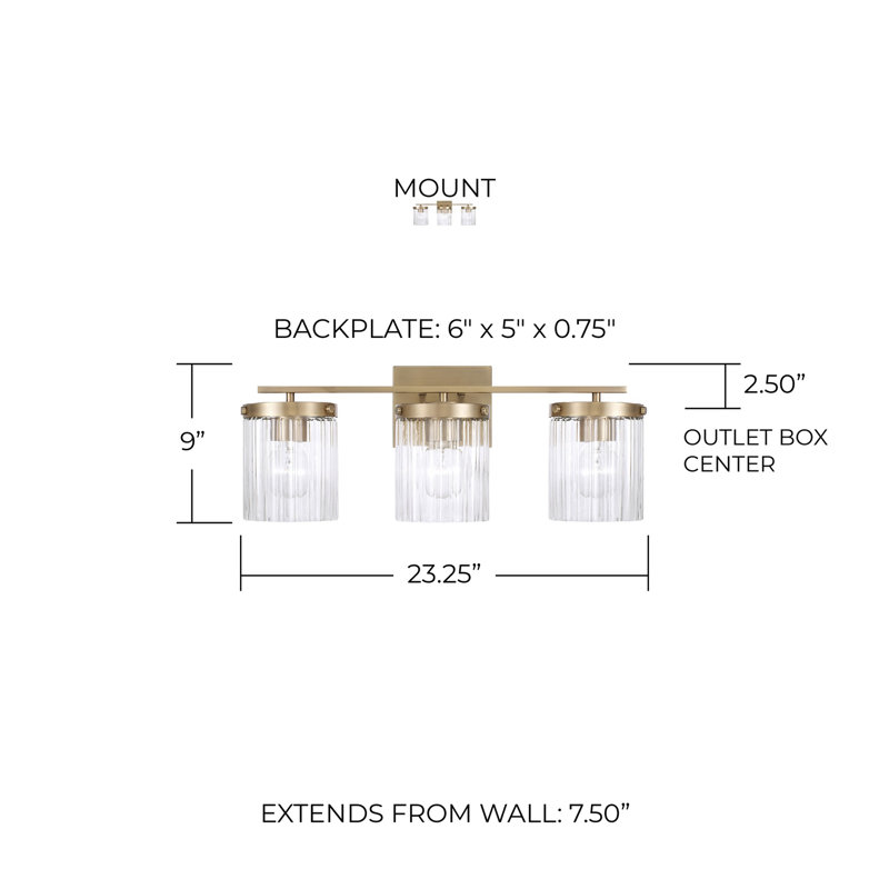 Vaughn 3 - Light Dimmable Vanity Light, Aged Brass