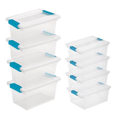 Sterilite 19658604 Deep Clip Box, Clear w/ Blue Aquarium Latches, 4pk - White