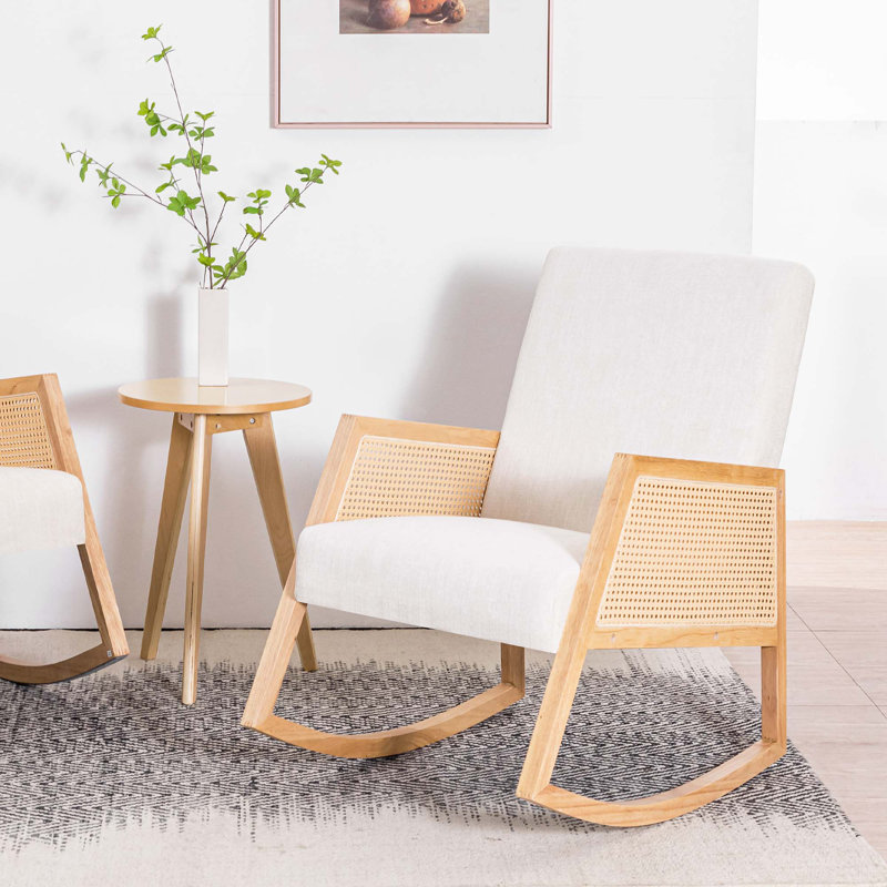 Chaise berçante en bois massif Shrewsbury, Beige