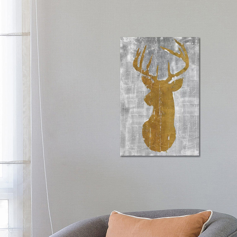 Rustic Lodge Animals Deer Head On Grey by Marie Elaine Cusson - Wrapped Canvas Gallery-Wrapped Canvas Giclée