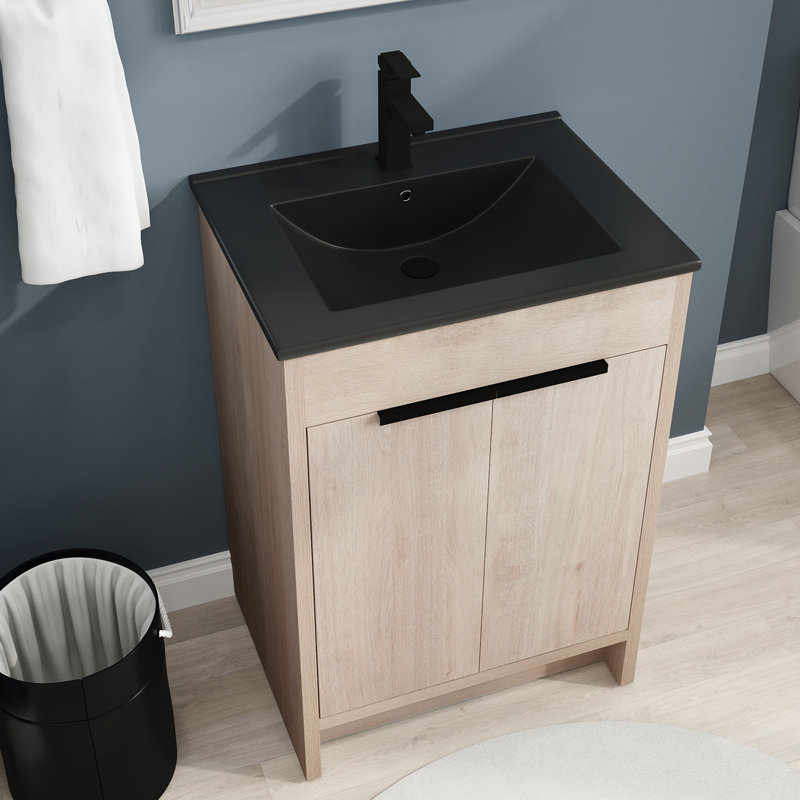 Ensemble de meuble-lavabo simple autoportant 24 po avec plateau en céramique Marici, Noir