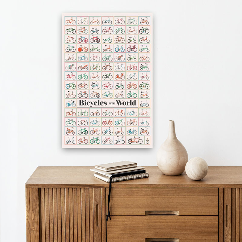 Bicyclettes du monde rétro, art mural rétro, 18" H x 12" W
