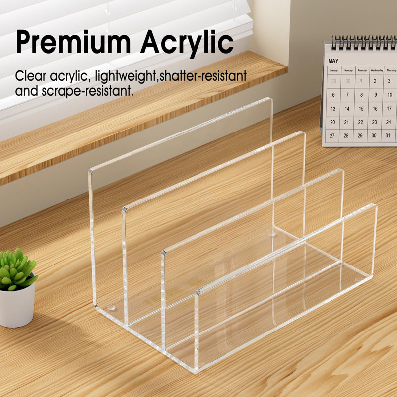 Transparent Desktop Organizer With Dividers, 3 Partition File Organizer File Sorter, Clear