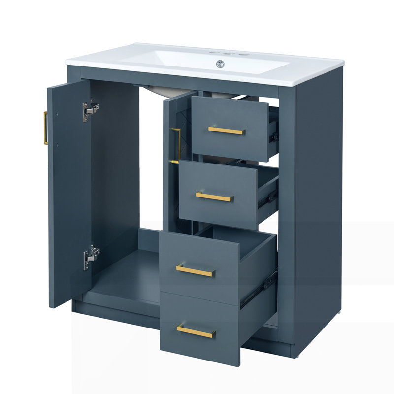Meuble-lavabo 30 po avec lavabo en céramique, Bleu