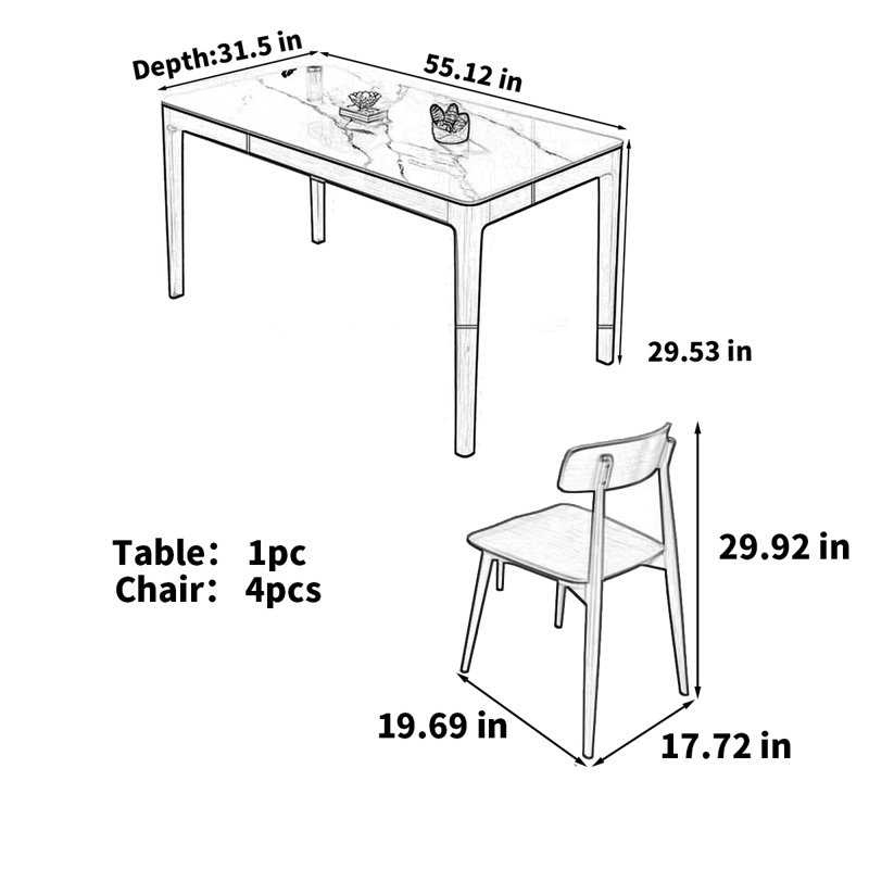Solid wood rectangular domestic rock table, 29.92"H x 55.12"L x 31.5"W