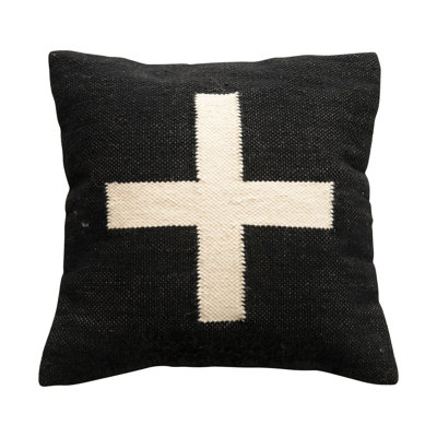 Wool Blend Pillow with Swiss Cross