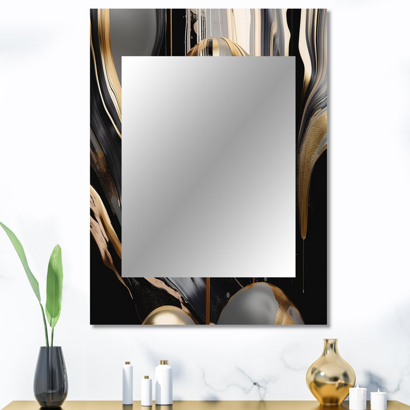 Gold And Black Captivating Marble III - Marble Mirror, Gold Decorative Wall Mirror, Printed Metal Art, 40" x 30"