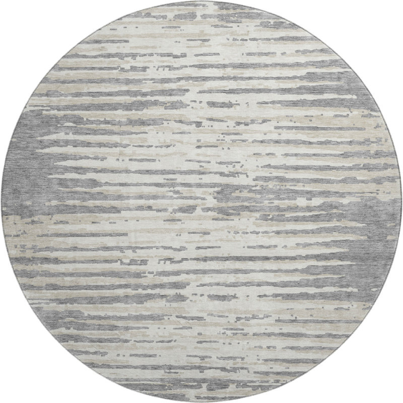 Premium Machine Washable Prisco Gray Rug, Round 8'