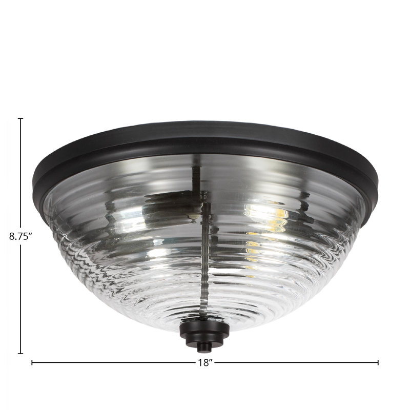 Plafonnier encastré, ampoules, illustré avec verre strié transparent, Noir mat, H 8,75 po x l 8,75 po x P 18 po