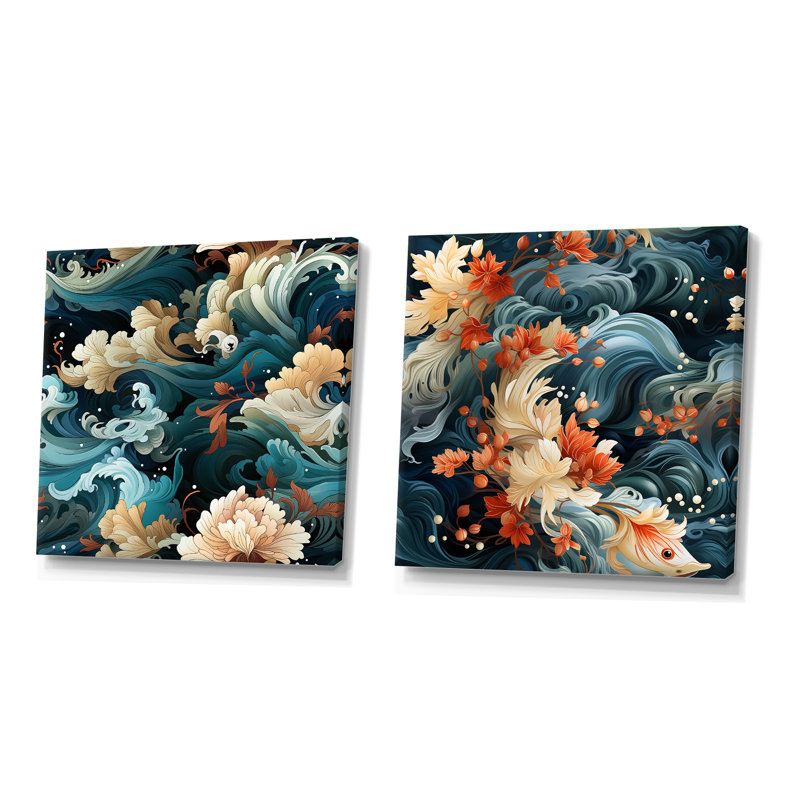 Xanthe - Ensemble de 2 collages abstraits carrés, H 30 po x l 61 po, Toile tendue