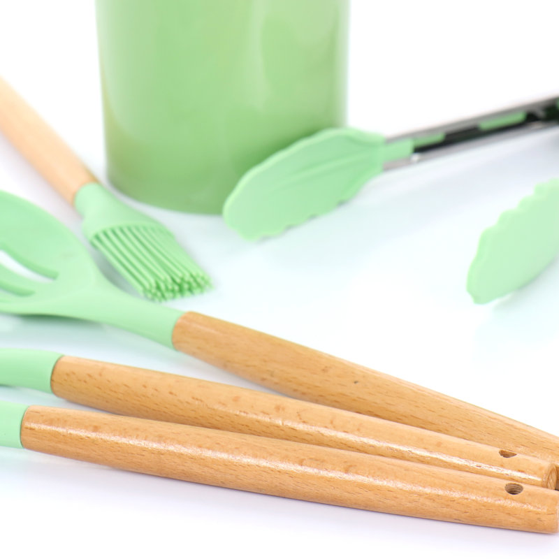 MegaChef Mint Green 12 Piece Silicone and Wood Utensil Set