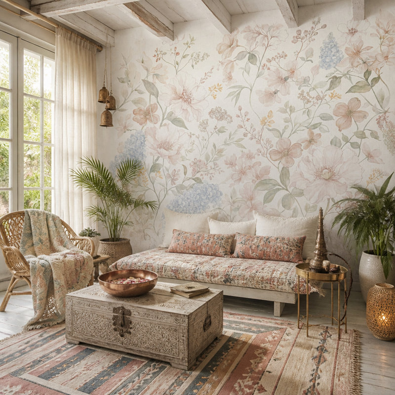 Décoration murale neutre sur fond blanc, 100 po x 96 po, Texturé non collé