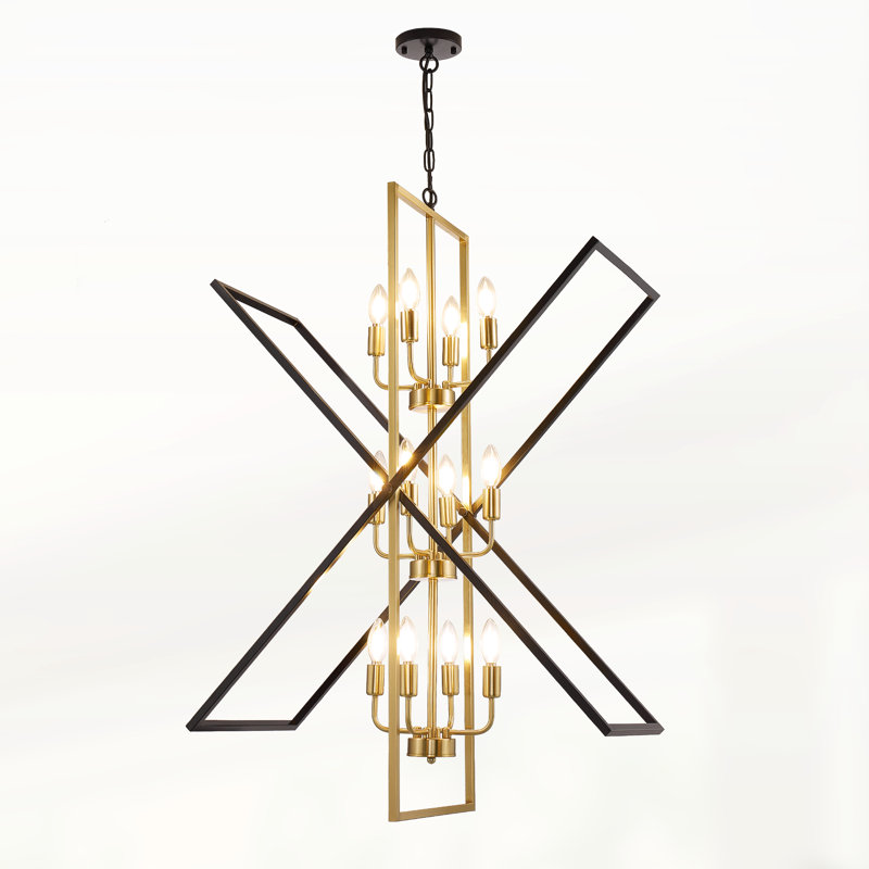 12 - Light Rotatable Dimmable Geometric Chandelier, Gold/Black