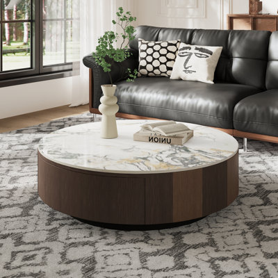Table basse 35 po pour salon, table basse en marbre avec tiroir, sans assemblage