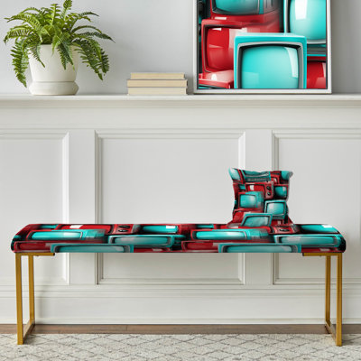 Motif de télévision rétro rouge et cyan Poupart - Banc tapissier abstrait doré