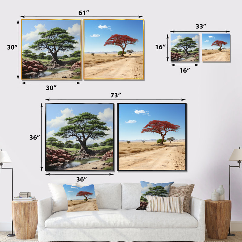 African Safari Tree Bliss I - Ensemble de 2 impressions sur toile, Cadre noir, H 16 po x l 33 po x P 1 po