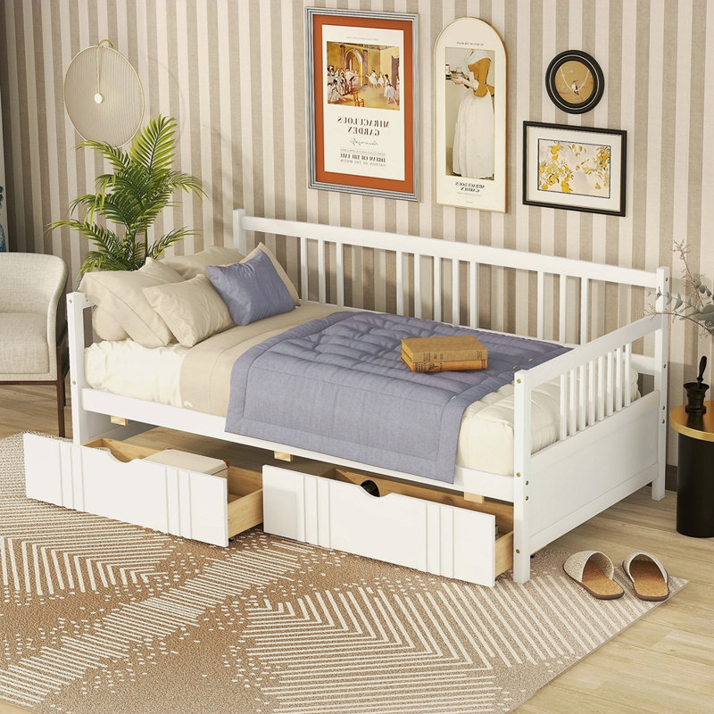 Daybed Wood Bed With Two Drawers, Twin, White