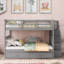 Lit plateforme superposé sur lit double avec escalier de rangement et lit gigogne simple, bois massif gris doux pour chambre à coucher et dortoir-48911256-48911257