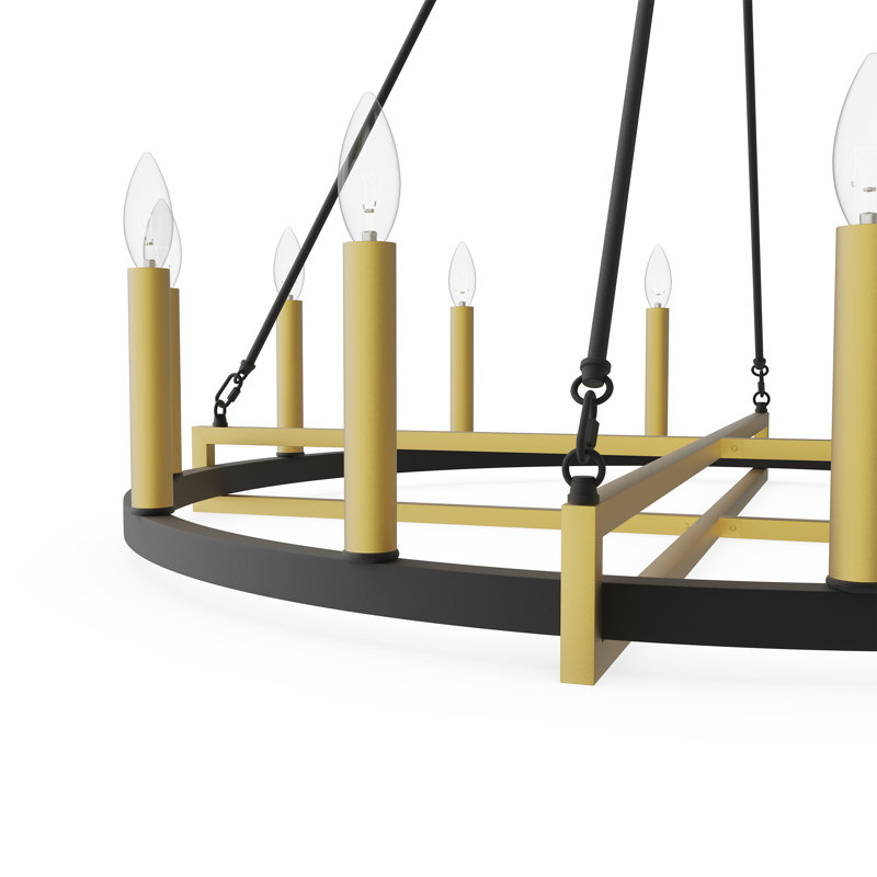 Lustre 12 lumières façon bougie, Noir classique / laiton contemporain
