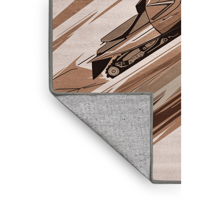Machine Washable Vehicles And Transportation Snowmobile Vehicle Modern Rug in Gray – Gray Binding, 7x10