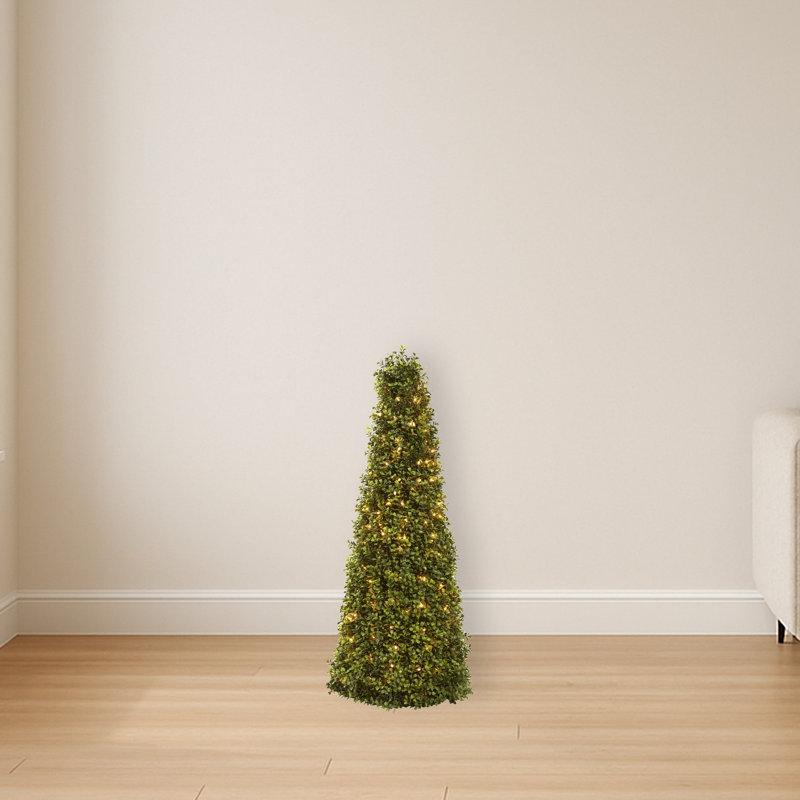 Boxwood Cone Silk Tree with Lights