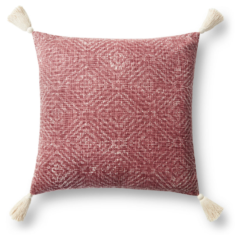 Red Cotton Tassel Throw Pillow Cover 22" x 22"