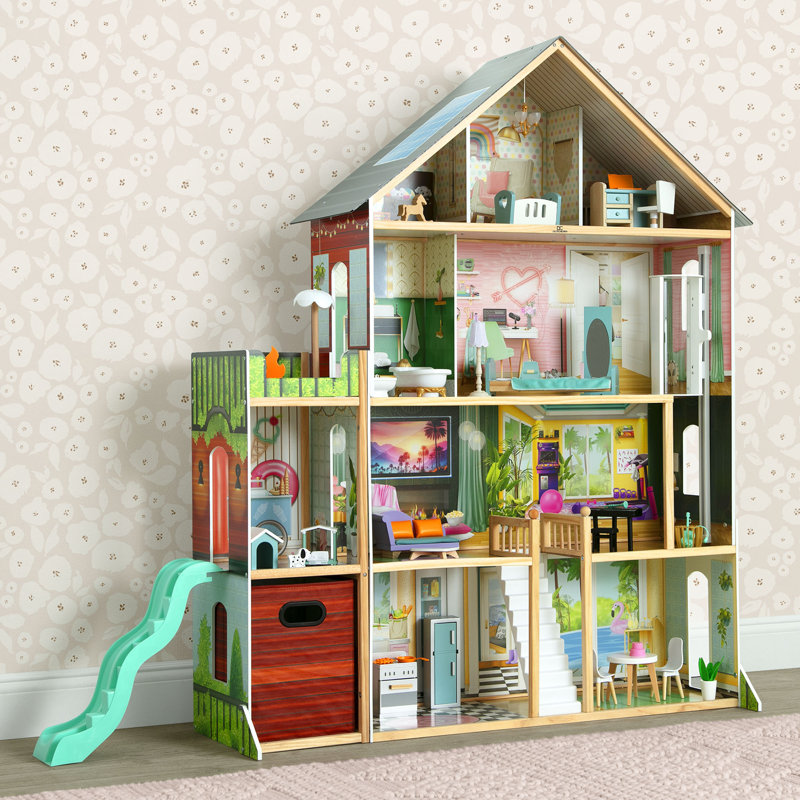 Delta Children Deluxe Maui Dollhouse - Large 4-Storey Dollhouse With 12 Rooms Includes 50 Accessories