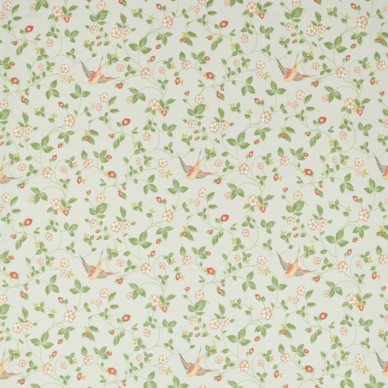 Botanical Wonders Wild Strawberry Fabric, Dove Linen