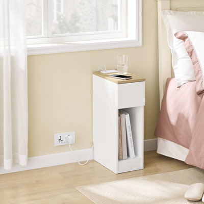 20cm Wide Bedside Table with USB & Type-C Charging Station