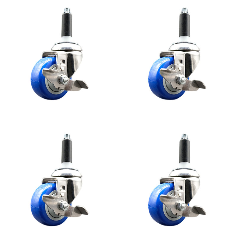 Poly Swivel Caster with Brake, Blue
