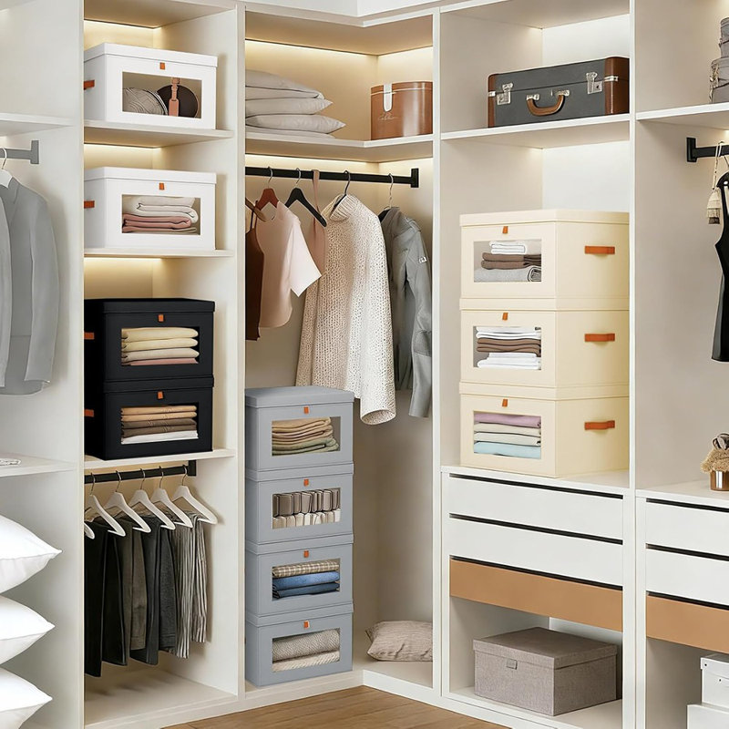 Large Fabric Storage Bins With Lids, Handles, And Clear Window, Collapsible Closet And Shelf Organizer For Clothes, Blankets, And Books