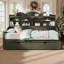 Lit de jour simple rétro avec tiroirs de rangement sous le lit et tablettes de tête de lit | Conception peu encombrante pour les espaces compacts | Aucun sommier tapissier requis | Assemblage facile-721941308