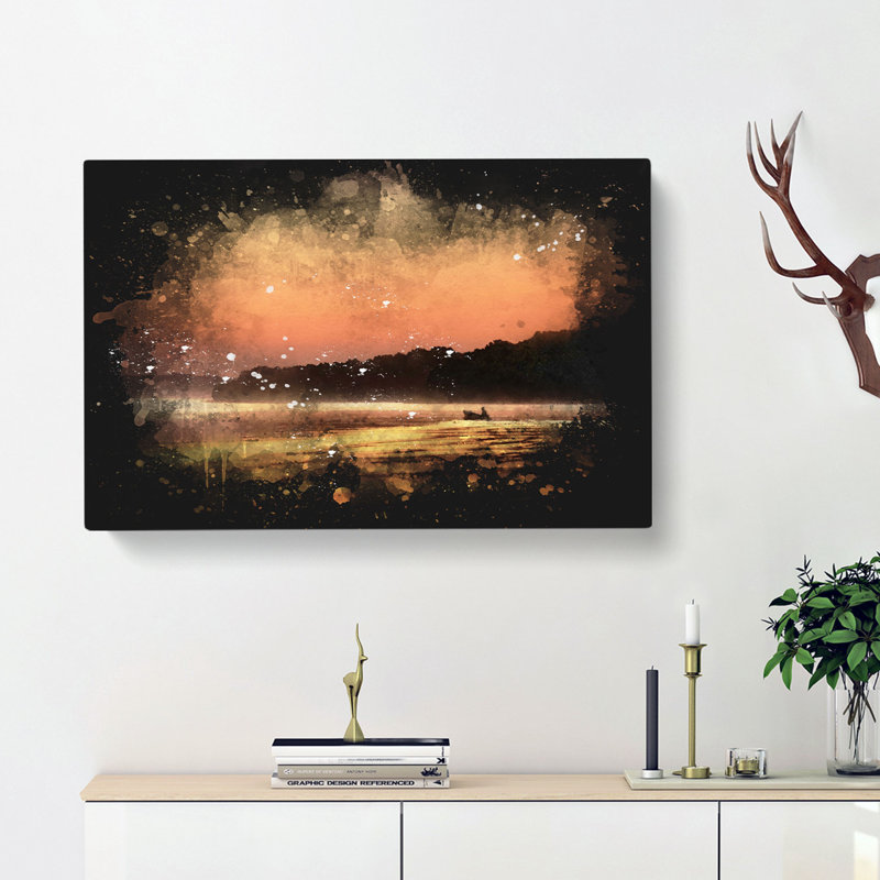 Boat Under An Orange Sunset - Wrapped Canvas, 50cm H x 76cm W x 3cm D