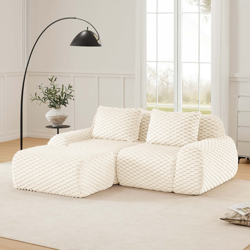 82" Modern L-Shaped Modular Sectional Sofa For Living Room,Flannelette Fabric,Oversized 2-Seater Couch,Deep Seat,Boneless Sofa ,Movable Ottoman,Buckle Connection,Anti-Slip Design,No Assembly
