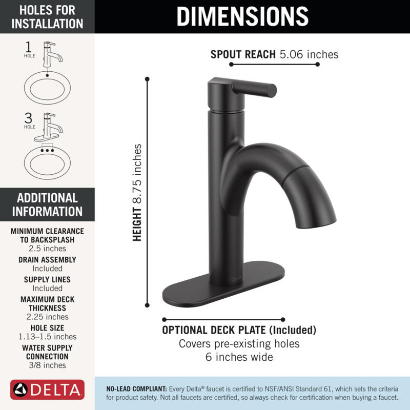 Robinet de salle de bain un trou rétractable Nicoli, robinet de lavabo de salle de bain extractible, Noir mat