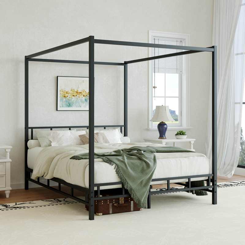 Canopy Bed Frame Full with Headboard and Footboard, Mattress Foundation Platform with Metal Slats Support, No Box Spring Needed, Easy Assembly